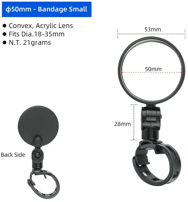 자전거 1PC 후면보기 볼록 거울 핸들 바 드롭 마운트 아크릴 렌즈 백 시력 반사경 경량, 02 50mm Convex S 1pV9