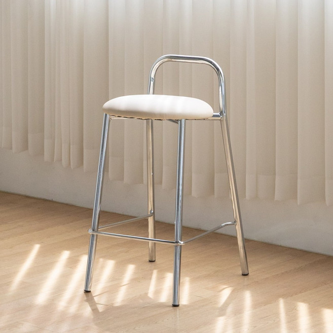 체리브 가비 가죽 미드센추리 홈바 아일랜드 높은 식탁 바텐의자, 아이보리, 1개