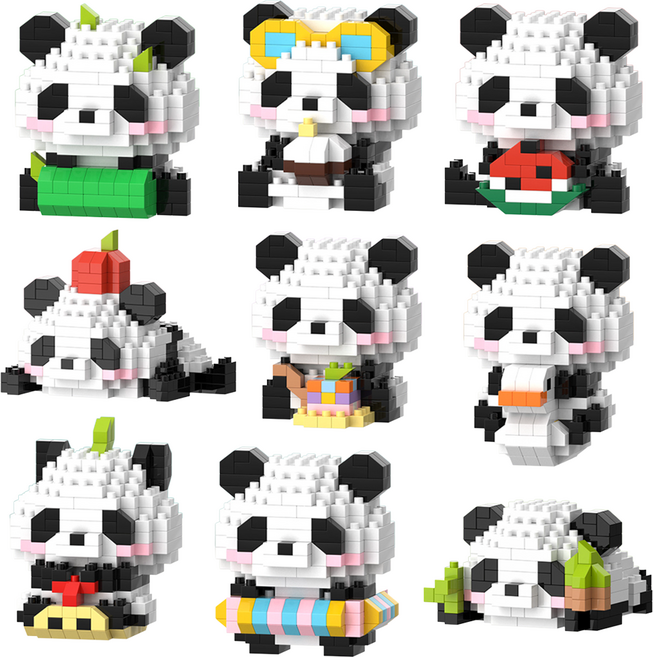 미니 판다 캐릭터 나노블럭 조립 팬더 피규어 10종 세트 DIY 장난감 SC10, 1세트