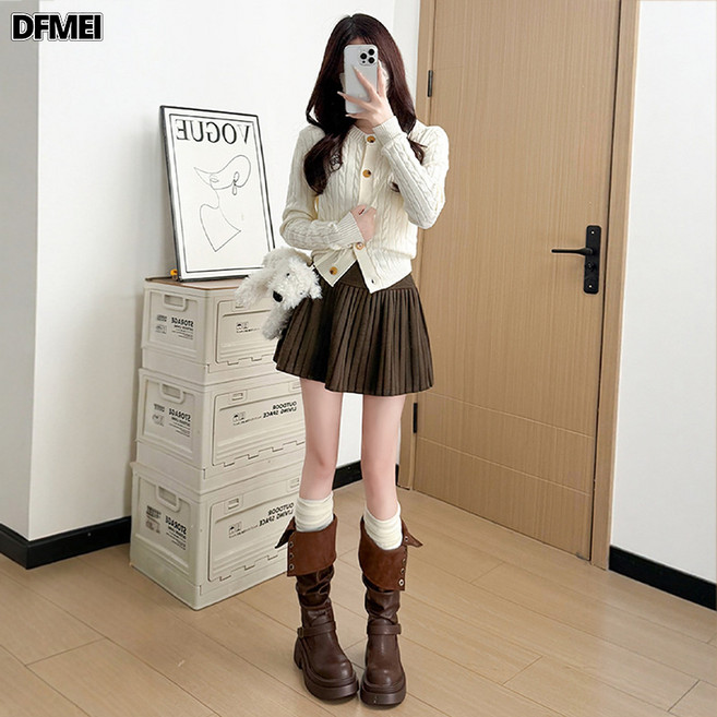 DFMEI 黑色碎花半身裙女夏季高腰顯瘦小個子a字短裙蓬蓬蛋糕裙