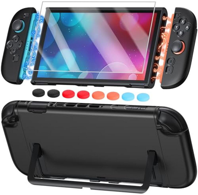 Switch 2 Cute Cover Case Dockable Hard Protective Shell for Nintendo Switch 2 Split Design Slim, 7.9Inch Switch 2, Black