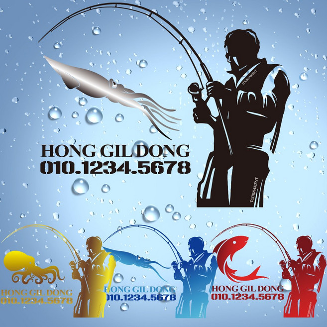 낚시스티커-낚시방수스티커-쿨러스티커-태클박스 스티커, 1개, 오징어-블랙