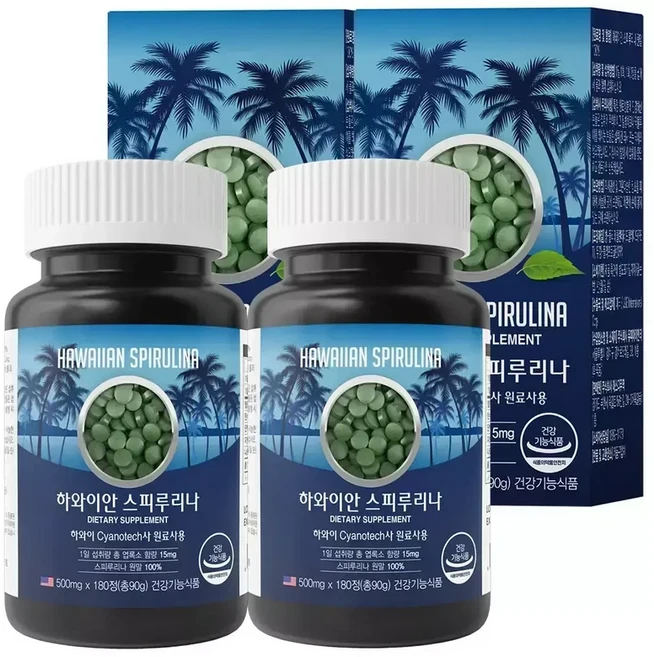엘레니탈 하와이안 스피루리나 원말 100 180정 2통 6개월분 스피룰리나 하와이산 스피루니나 스피루나, 하와이안 스피루리나 원말 100% 180정 2통 6개월, 1개