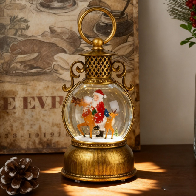 크리스마스 오르골 워터볼 랜턴 LED 무드등 워터 스노우볼 램프 인테리어소품 선물 8곡 크리스마스 음악, 1개, 원형램프-산타