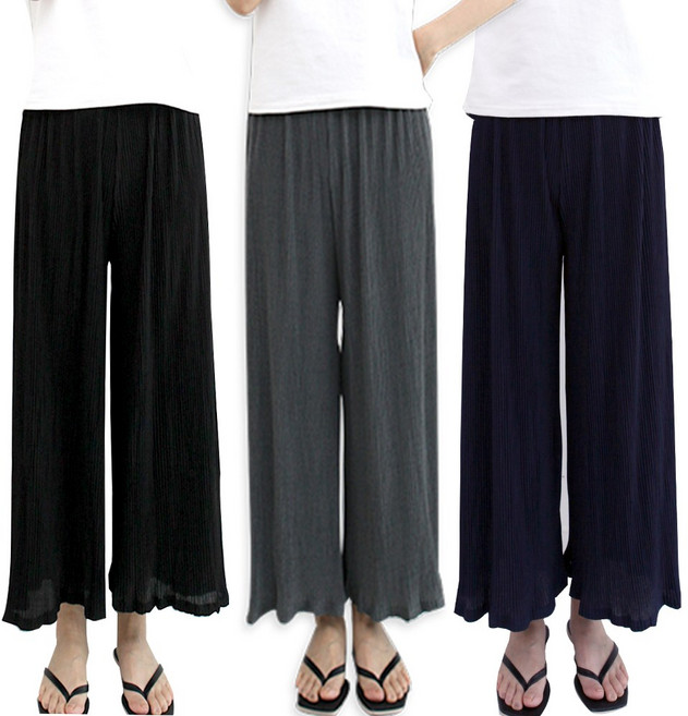 쿨 냉감 플리츠 주름 통바지 여성 여름 와이드 바지 쿨팬츠 여자 빅사이즈 홈웨어
