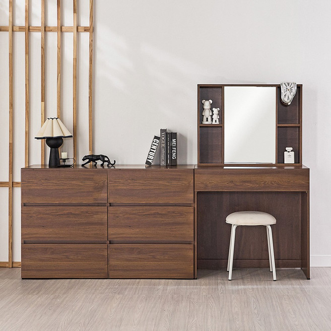 동서가구 미엘 수납거울 화장대 + 1200 6서랍 수납장 DF928333, 다크오크