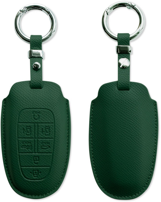 트니르 현대 호환 천연소가죽 차키케이스 그랜져 싼타페 넥쏘 팰리세이드 쏘나타 더뉴 차량용품 선물포장, 현대A타입(7버튼), 그린