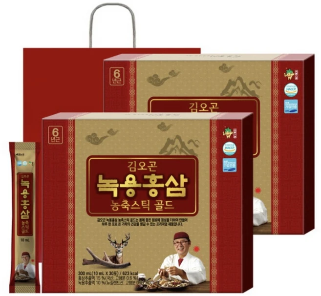 [김오곤] 녹용홍삼농축스틱골드 30포 x 2박스, 300ml, 2개 - 쿠팡