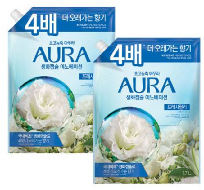 아우라 생화캡슐 초고농축 섬유유연제 용기1L 피오니로즈 X 3개 ., 1L