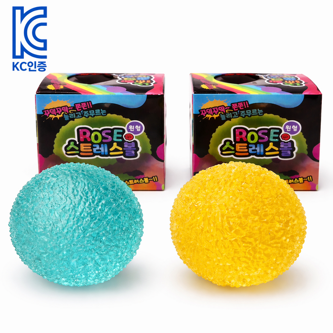 KC인증 말랑이 로제 스트레스볼 정품 원형 2개입 쫀득이스퀴시, 1개, 노랑색+민트색