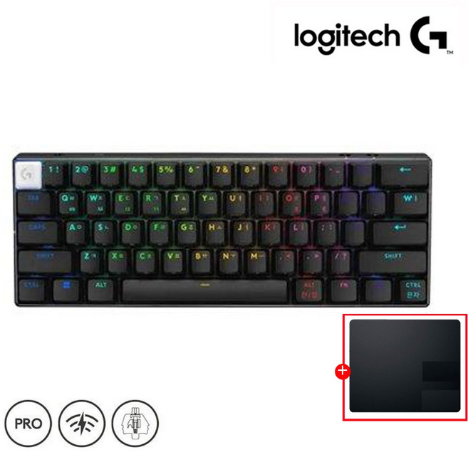 로지텍코리아(정품) PRO X60 LIGHTSPEED 게이밍 키보드, 적축, PRO X60 TKL, 블랙 리니어 (마우스패드포함)