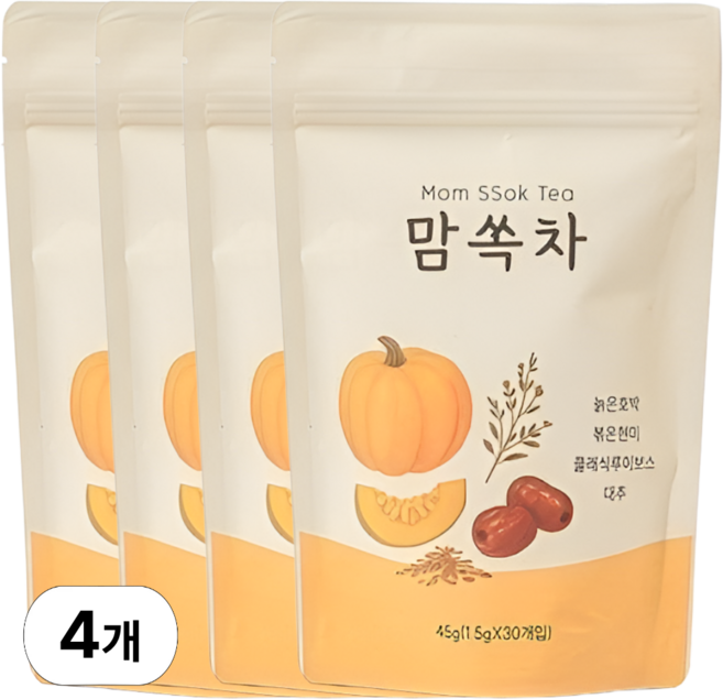 카페인 없는 맘쏙차 늙은호박 볶은현미 루이보스 대추 호박 붓기차, 4개, 30개입, 1.5g