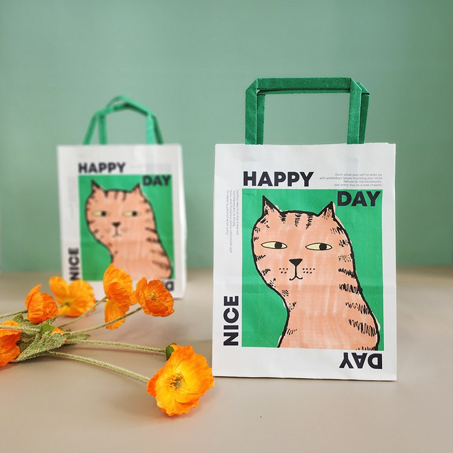 서흥이앤팩 해피캣 화이트 종이쇼핑백, 25EA