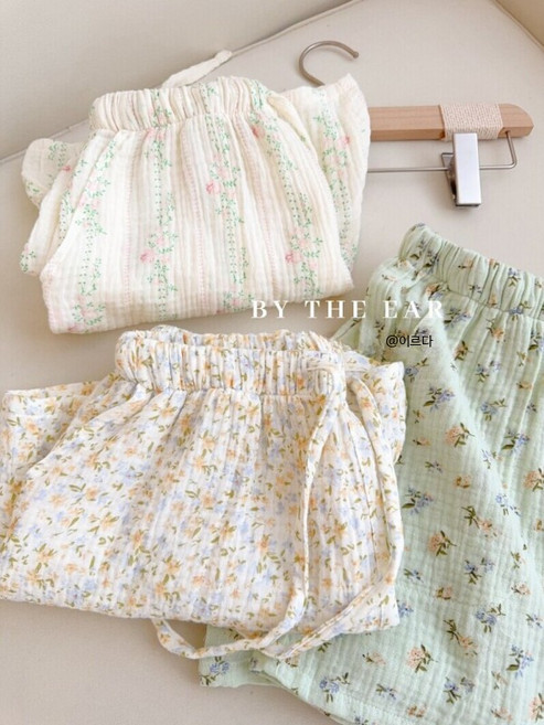 요루면 잠옷 바지 이중 거즈면 파자마 긴바지 반바지