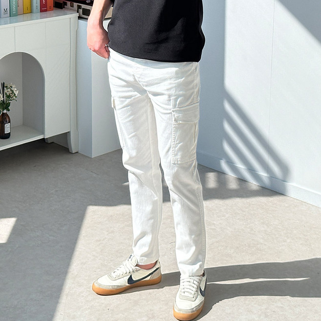 핏콕 남성용 봄 가을 면스판 건빵 포켓 밴딩 바지 카고바지