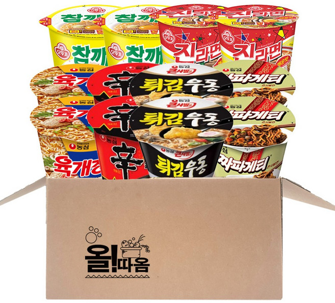 올따옴 큰컵라면 기획세트 5호(6종 2개씩) 신라면 튀김우동 짜파게티 육개장 진라면매운맛 참깨라면, 1세트