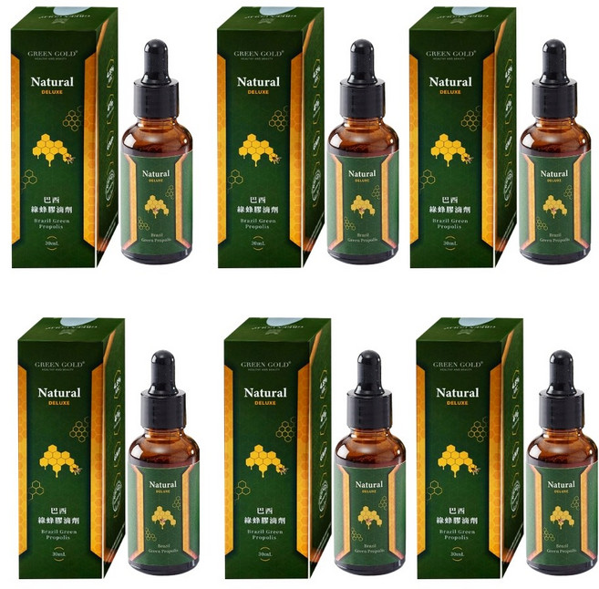 GreenGold 巴西綠蜂膠滴劑 無酒精配方 全家適用, 6個, 30ml
