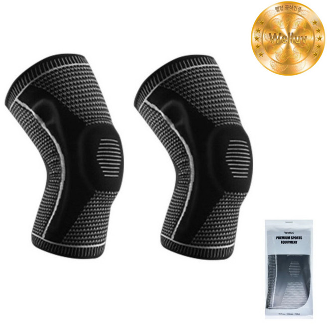 웰럽 프로 무릎보호대 2개 1세트 WL-1052 헬스 등산 축구 테니스, 블랙