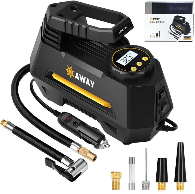 어웨이 타이어 공기주입기, 1개, 블랙