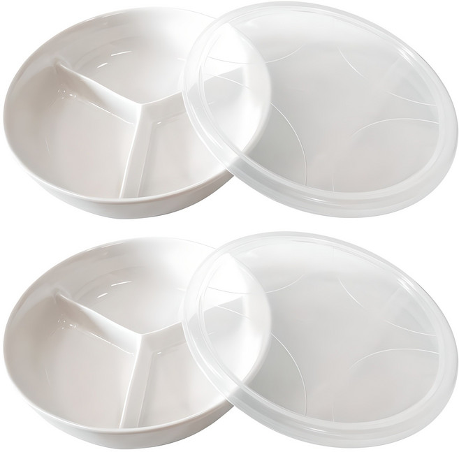 벨로비 웨이브 원형 도자기 나눔 찬기 3칸, 플레인, 2개