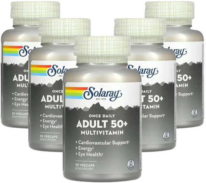 솔라레이 50세 이상 성인용 종합비타민 매일 1회 복용 베지 캡슐 90정, 5개 - 쿠팡
