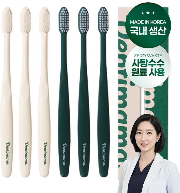 치과의사 직접 개발 덴티마마 이중미세모 제로웨이스트 프레쉬어스 칫솔, 6개, 1개입