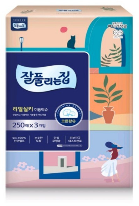 잘풀리는집 리얼 실키 미용티슈 2겹, 250매입, 12개