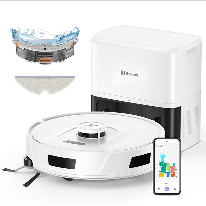 Redroad R11 LDS센서 2in1 물걸레 로봇청소기 강력한 10000Pa 흡입력 사이드 브러쉬 확장 특허 기술 먼지비움 어플연동