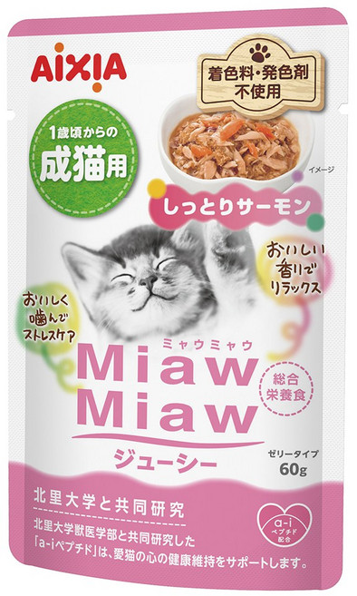 아이시아 먀우먀우 쥬시 파우치 고양이간식, MJ-10 연어, 60g, 1개