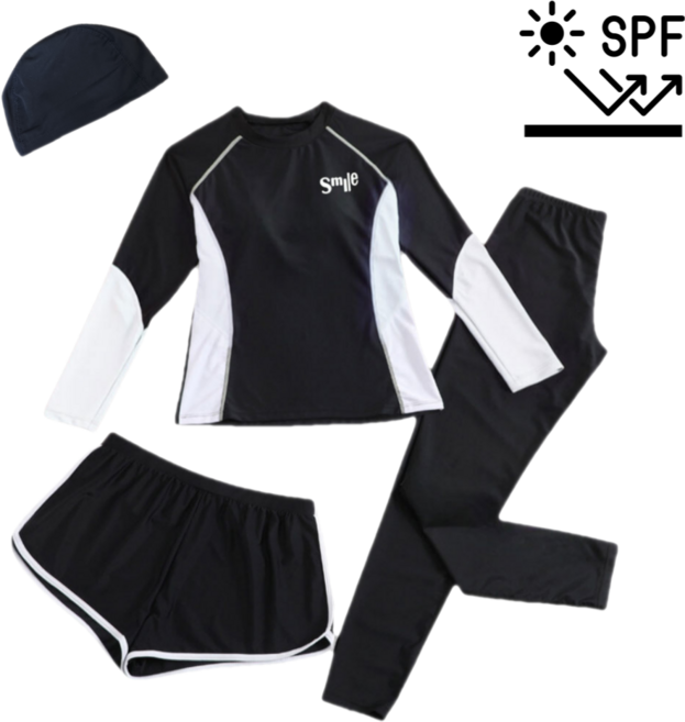 팝키즈 스마일 어린이 주니어 여아수영복 래쉬가드 세트