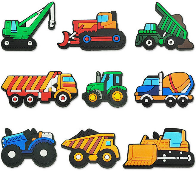 [Redcorner] 파츠 세트 클로그 남아 자동차 포크레인 굴삭기 중장비 장식 신발 PVC DIY 액세서리 버클 꾸미기