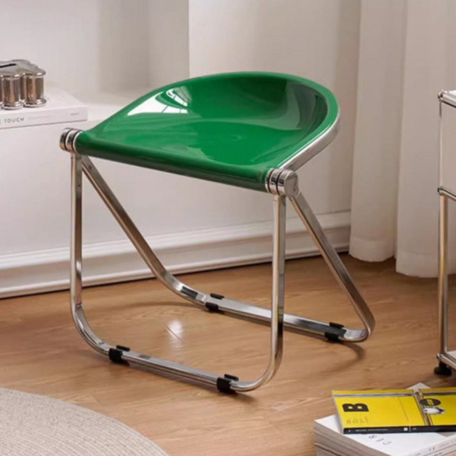 베스트리빙 하프문 미드센츄리 반달모양 크롬 폴딩 접이식 스툴의자 6Colors, 1개, 그린