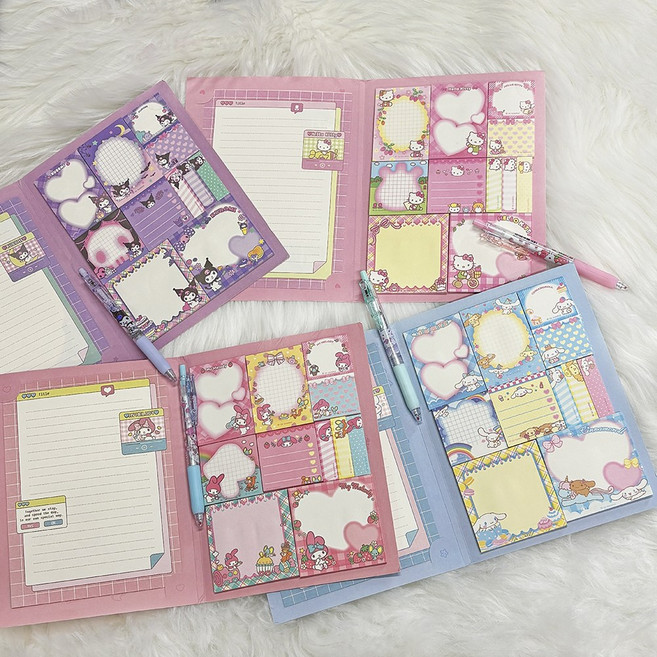 [포스트잇&편지지SET] 산리오 멀티 메모 북 - 헬로키티 마이멜로디 마멜 쿠로미 시나모롤 캐릭터 굿즈 종이 편지지 떡메모지 다이어리꾸미기 다꾸 친구생일선물 스티커, ONE, 키티