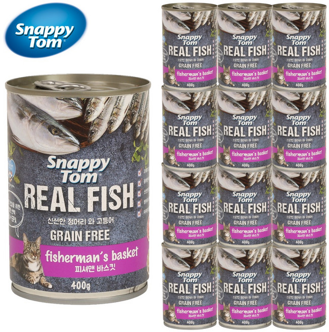 스내피톰 고양이 습식 주식 캔 대용량, 400g, 12개, 혼합맛(정어리/고등어)