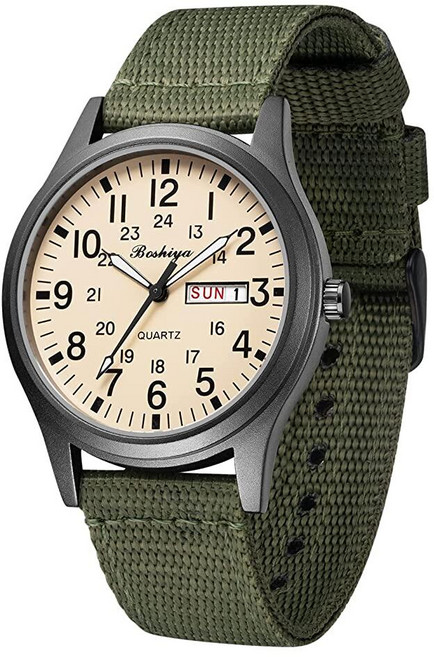 BOSHIYA 남성용 밀리터리 전술 필드 시계 야외 스포츠/작업 시계 방수 아날로그 쿼츠 시계 미니멀리스트 경량 나일론 시계 - 수입 일본 무브먼트/40mm 방수/날짜 표시