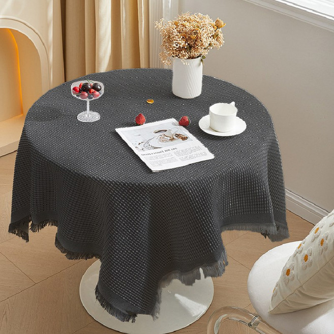 編織流蘇桌布 大尺寸餐桌布 背景布 沙發毯, 純灰蜂巢,90x150cm, 1個