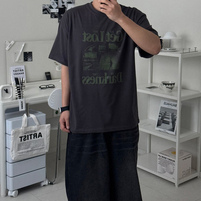 르위 프린팅 오버핏 반팔 빅사이즈 남녀공용 반팔티