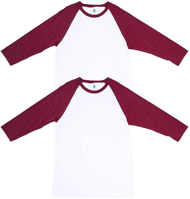American Apparel 유니 CVC 래글런 티셔츠 스타일 G2003CVC 2팩 화이트/헤더 카디널 (2팩)