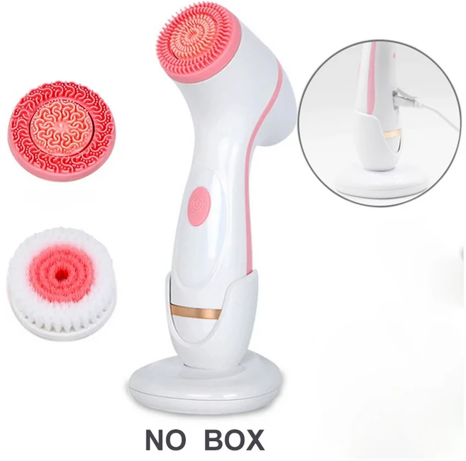 소닉 회전 클렌징 브러시 3 In 1 전기 클렌징 브러시 갈바니 페이셜 스파 시스템 깊게 청소하고 블랙헤드, 05 Pink USB No Box