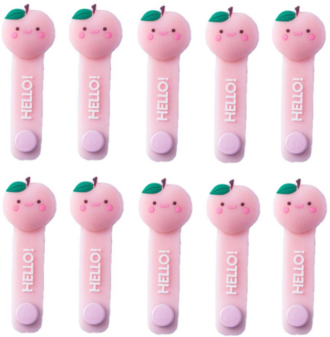 귀여운 캐릭터 실리콘 케이블 타이 선 정리 밴드, 복숭아, 10개