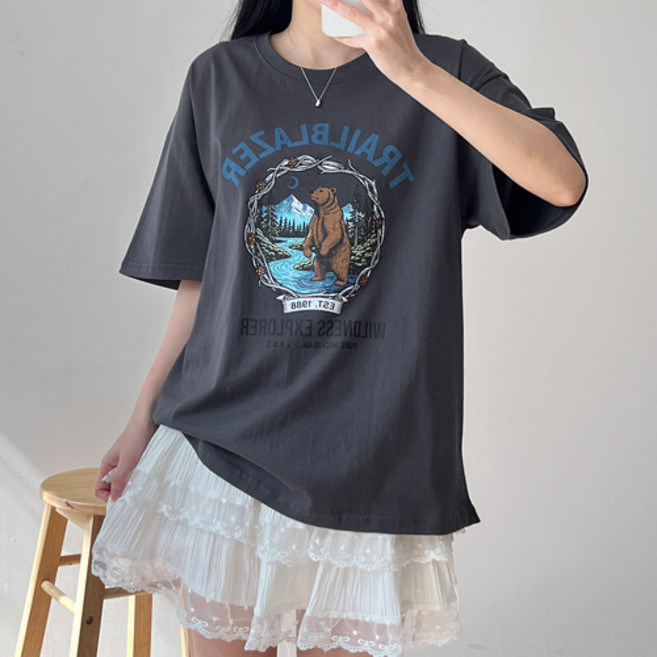 걸즈팩토리 여성용 테싯박스 오버핏 반팔티셔츠 국내제작