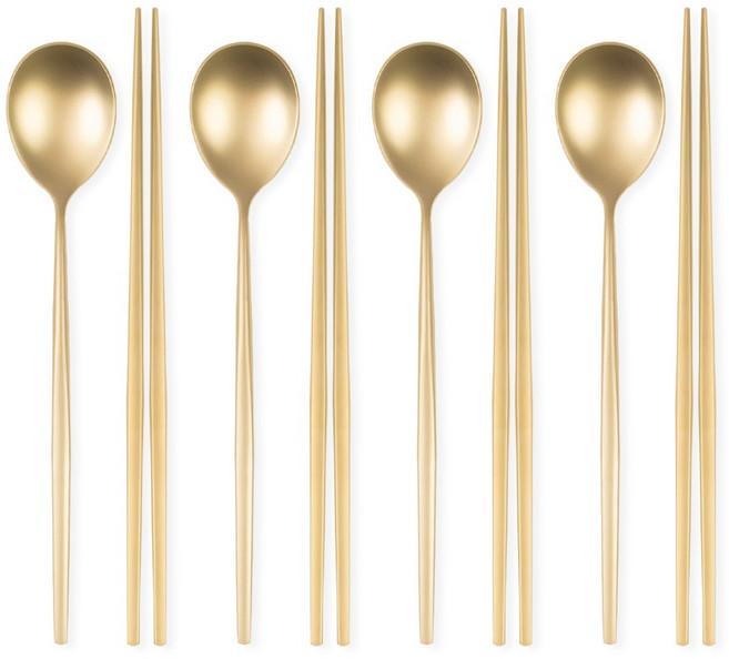 식세기 가능한 루미에 티타늄 수저세트, 4세트, 숟가락+젓가락, 매트골드