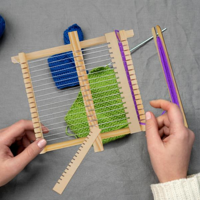 용 나무 직조기 카키색 손뜨개질 기계 DIY 직조 도구 지능 개발용 데스크탑 미니, 니팅머신 뜨개질 기계 나무 직조기 카키색 손뜨개질 직조