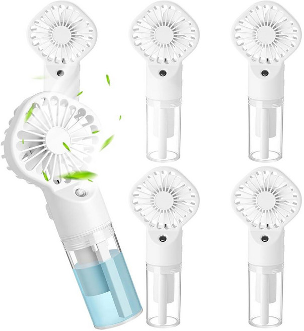 ZeahVeyora 6 Pack Misting Fan Portable Mini Handheld Rechargeable Fans with 4 Speeds Water Spray P, White