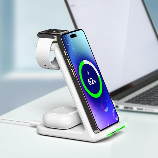 디제로큐 PD15W 3in1 23W 고속 무선충전기 멀티 거치대 고속충전기, 갤럭시워치전용, 화이트, 1개