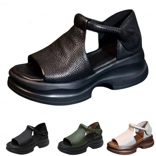 1/1+1 Prosekor플랫폼 웨지 오픈 토 샌들 복고 통굽 스트랩 슬리퍼형 샌들 여성 225-250mm