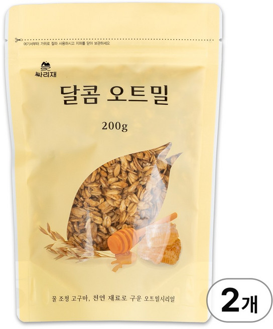 싸리재 [달콤 오트밀 200g] 통곡물 수제 그래놀라 오트밀과자 무설탕, 2개