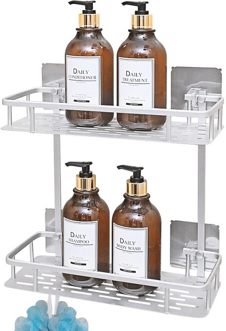 신풍산업 못없이 깔끔 흡착 욕실선반, 실버(일자2단), 1개