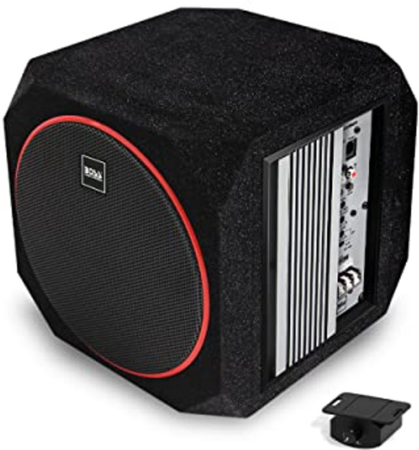 BOSS Audio Systems CUBE10 차량용 서브우퍼 및 앰프 패키지 - 내장형 앰프 패시브 라디에이터가 있는 10인치 서브우퍼 원격 서브우퍼 제어