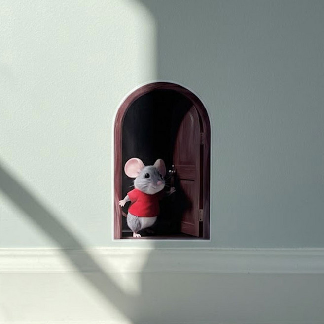 쥐구멍 착시 벽지 스티커 인테리어, 1개, 쌍둥이쥐
